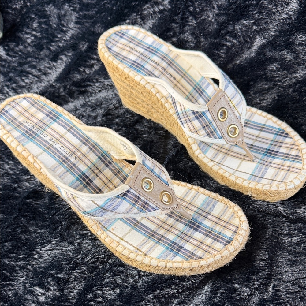 Montego Bay Club Plaid Wedge Sandals